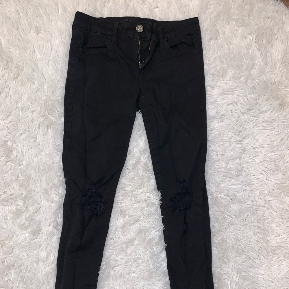 American eagle black ripped skinny jeans